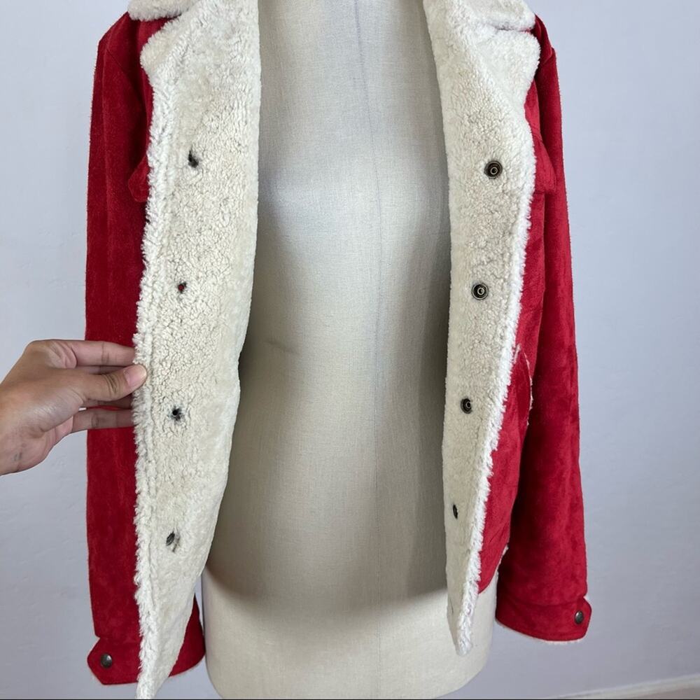 Saint Laurent Red Suede Boyfriend Shearling Jacket NWT XLarge - Picture 6 of 11